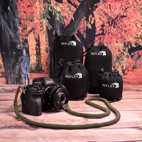 REFLEX CAMERA Drawstring Camera Lens Pouches 4 Pack (S/M/L/XL) Thick Padded Pouch Set for Maximum Protection Waterproof Shockproof Dust Resistant Neoprene Cases for Canon, Nikon, Pentax, Sony, Olympus — view 3
