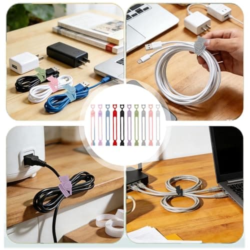 Padorul 20 Pack Silicone Cable Ties, Reusable Cord Organizer for USB Cables, Headphone Wires, Office Desk and Home Organization, Multi-Color Management Clips — view 6