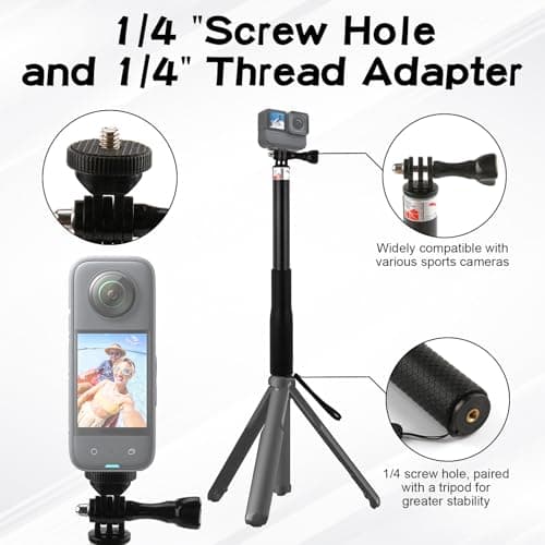 36"/92cm Extendable Selfie Stick for GoPro DJI Action, Non-Slip Handle — view 5