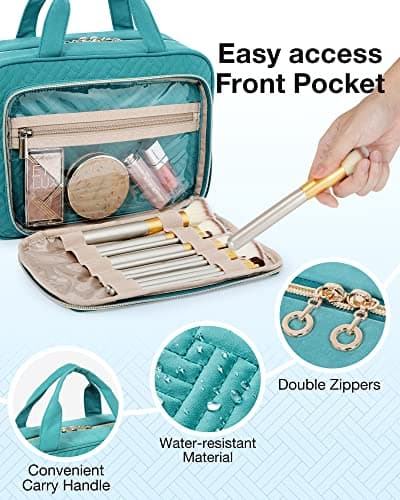 BAGSMART Toiletry Bag Hanging Travel Makeup Organizer with TSA Approved Transparent Cosmetic Bag Makeup Bag for Full Sized Toiletries, Medium-Teal — view 4