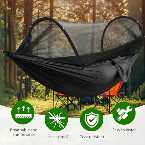 Aartner Ultra-Light Travel Camping Hammock Pop-up Bug Net - Anti-Rollover Hammock 300kg Load Capacity,Breathable,Quick-drying,Outdoor Backpacking Hiking (Black) — view 6