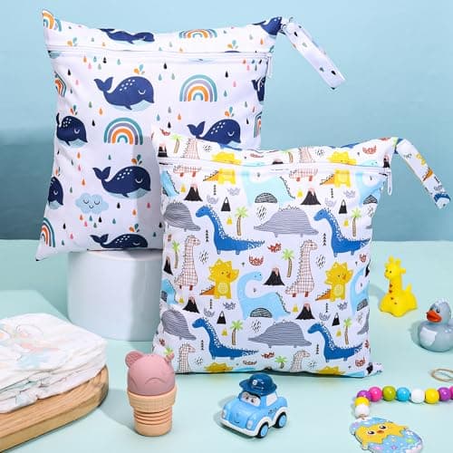 GSrenyu 2 Pcs Wet Bag for Swimming,Waterproof Baby Wet Bag,Reusable Nappy Bag Organiser,Washable Wet Dry Bag for Swimming Camping Travel Beach — view 5