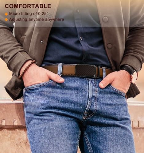 BULLIANT Men's Ratchet Belt 2 Pack, Click Leather Belt 1 3/8",Cut for Fit(Light Brown/Black,32"-38" Waist Adjustable) — view 6