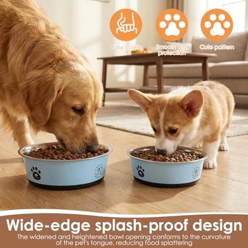 2 Pack Stainless Steel Dog Bowls (860ml & 1560ml) Dog Feeding Bowls with Non Slip Silicone Base, Metal Puppy Plate, Pet Food Feeding Dishes and Water Bowl Set for Small Medium Large Dogs — view 6