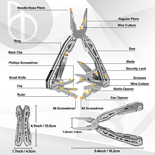 BIBURY Multitools, Portable Multi Tool Foldable Pliers with Scissors, Can Opener and Screwdriver, EDC Tools for Camping, Outdoor Activities, Repairing - Gift for Dad Men - Blackside — view 2