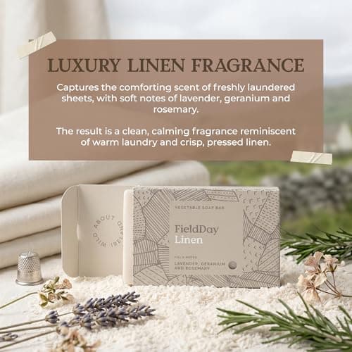 Field Day - Linen Soap Bar 150g - Luxury Vegetable Soap - Vegan & Cruelty Free - Lavender, Geranium & Rosemary Fragrance - Long Lasting & Moisturising Triple Milled Formula - Elegant Bathroom Gift — view 2