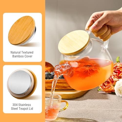 PARACITY Tea Pot 1000ML, Borosilicate Glass Teapot with Bamboo Lid — view 4