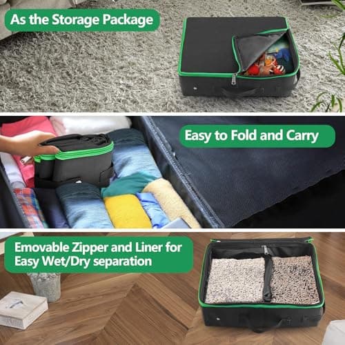 Foldable Cat Litter Tray for Travel, Portable cat litter box with Lid and Scoop Waterproof Collapsible Kitty Carrier for Kittens, Rabbit, Cars, Camping — view 3