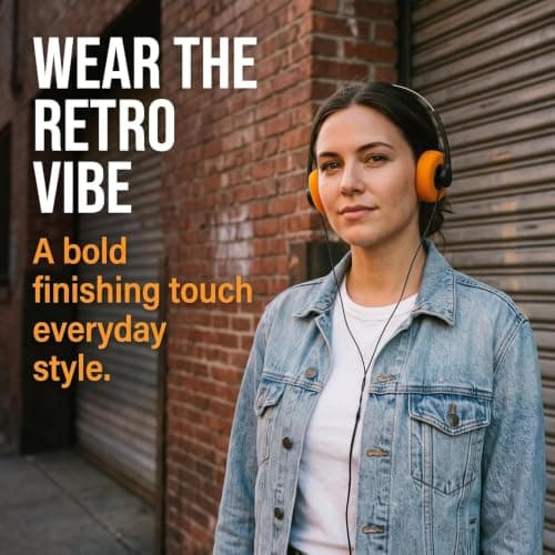 SelHeng Retro Headphones Wired, Retro Over-Ear Earphones, Mini Stereo Lightweight Headphones with Cord, 80s 90s Vintage Headset Wired, Headphone for Most Mobile Phones Playback (Orange) — view 4