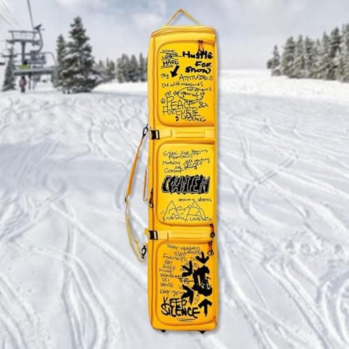 blloocod Rolling Ski Bag with Wheels - Protective Snowboard & Gear Travel Bag for Boots, Helmet, Clothes- Yellow — view 2