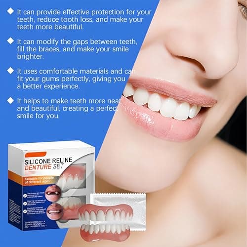 Soft Adjustable Silicone Dentures Teeth Top and Bottom, False Teeth Set Full Dentures, Comfortable Reline Denture Kit, Natural-Looking Functional Temporary Tooth Filling Repair, Functional Dentures — view 3