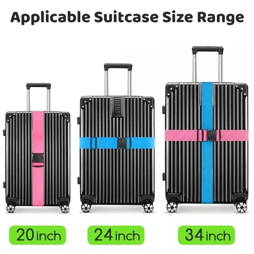 WISYOK Luggage Straps Extended, 4 Pack, 130-250cm Adjustable, Pink SkyBlue — view 3