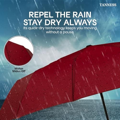 TANNESS Windproof Umbrella – 10-Rib Waterproof & Compact with Automatic Open/Close Function and Ergonomic Handle – Folding Mini - Strong for Wind and Rain (Red) — view 5