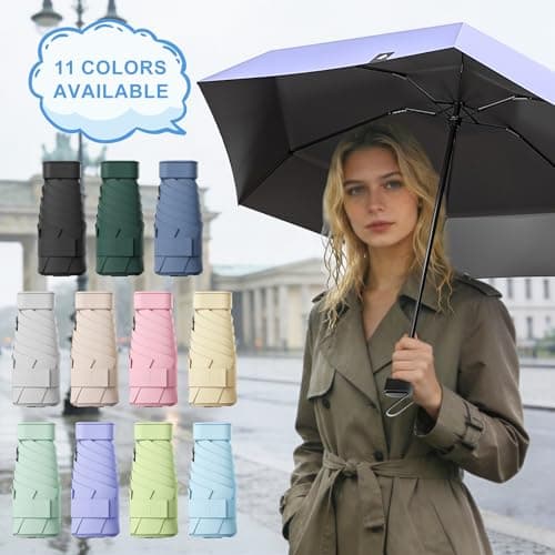 FWHFNB Travel Umbrella Compact, Mini Umbrella, UV Umbrella, Folding Umbrella, UPF 50+ Sun & Rain Protection, With Capsule Case, Small Compact, for Men and Women (Purple) — view 5