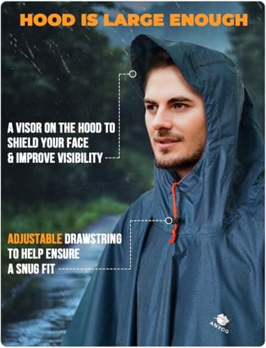 ANYOO Waterproof Rain Poncho Lightweight Reusable Adult Unisex Multi-use — view 4
