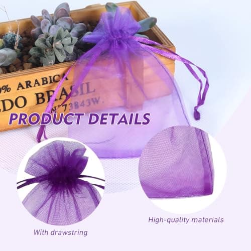 Mnuwoee 80 Pcs Lavender Bags Empty, Small Purple Organza Bags Drawstring — view 3
