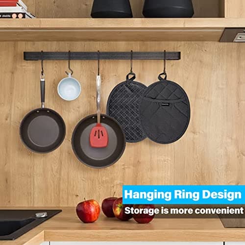 Suglary 2 in 1 Pot Holder with Pocket, Oven Gloves Set Heat Resistant up to 260℃ Practical Hot Pads with Non-slip Silicone Handle and Hook Heat-resistant Kitchen Pot Holder for Cooking Kitchen — view 5