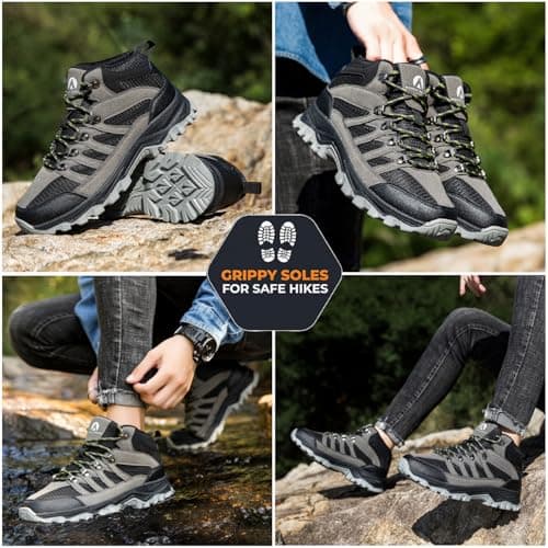 HODTOB Hiking Boots Mens Womens Lace-up Non-Slip Outdoor Men Women Mountain Trekking Shoes for All Season Walking Travelling Backpacking Camping Shoes Sneaker Grey-6UK — view 2