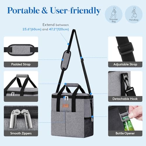 Lifewit Insulated Cool Bag with 30-Can Capacity, Grey — view 6