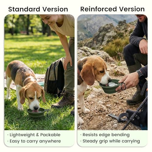 OHMO Collapsible Dog Bowl with Steel Ring, 400ml, 2pcs, Camo&Sage Green — view 4
