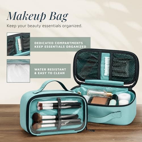 Toiletry Bag Kit Set: Hanging Travel Toiletry Bag + 311 TSA Cosmetic Liquid Bag + Ultralight Accessory Organizer Pouch, Dusty Teal Makeup, 3 Piece Toiletry Set — view 5