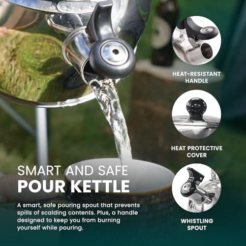 Green Haven Camping Kettle | Whistling Gas Stove Top Kettle 2L Stainless — view 5