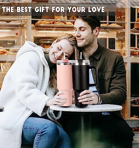 cotton yangda mebiusyhc 40oz Stainless Steel Vacuum Insulated Cup Double Wall Travel Flask Car Coffee Mug Tumbler with Straw with Handle for Hot Iced Coffee, Blue — view 2