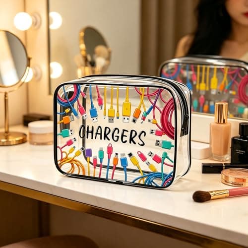 Charger Clear Bags for Travel, Clear Travel Toiletries Bag, Waterproof Charging Clear Makeup Bag for Toiletries, Clear Toiletry Bag for Charging Accessories, Cosmetics and Medicine Storage — view 3