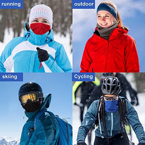 Hicarer 4 Pieces Winter Fleece Neck Warmer Snoods for Men Women Gaiter Thick Thermal Windproof Ski Neck Scarf Balaclava(Black, Blue, Red, Coffee) — view 6