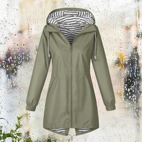 Women's Rain Jacket Lightweight Hooded Long Rain Coat Full Zipper Waterproof Jacket Ladies Packable Functional Jacket Windbreaker Breathable Active Outdoor Coats — view 3