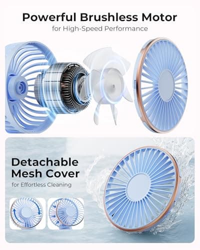 TUNISE Portable Fan, Rechargeable Handheld Fan, 4000mAh, 180° Adjustable, 6 Speed Wind, Display Electricity in Real Time, Foldable, Quiet Personal Fan as Power Bank — view 3
