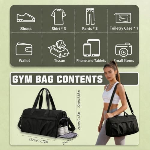 Cycayit Gym Bag with Shoe Compartment, 45 cm, Black — view 2