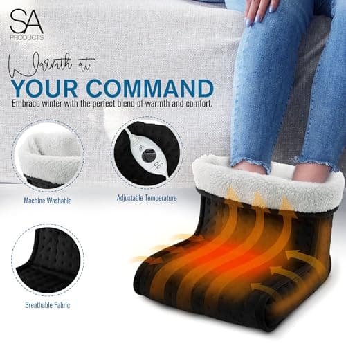 SA Products Electric Foot Warmer, Foot Warmer with 6 Heat Settings | Fast Heating Feet Warmers, Soft Foot Mat Heat Pad | Electric Heat Pad for Relaxing Therapy | Foot Warmers for Christmas (Black) — view 4