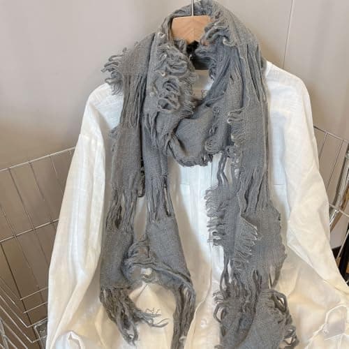 CHICHUANG Vintage Wool Scarf Distressed Ragged Neck Scarf for Women Men Unisex Neck Warmer for Winter Outdoor Fashion Neckwear — view 5