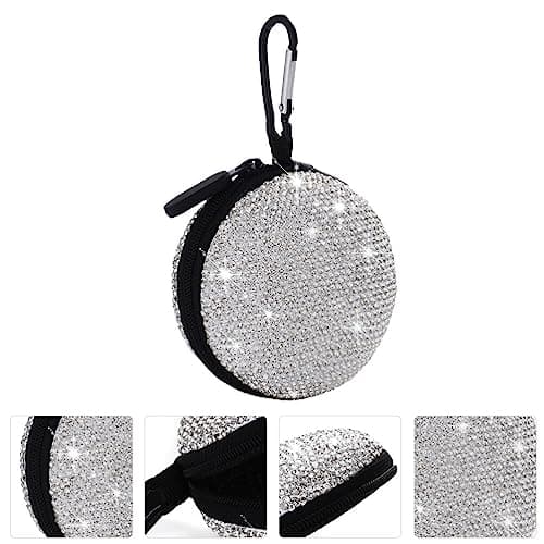 Hemobllo Earphone Case - Earbuds Case Rhinestone Earphone Carrying EVA Earbuds Storage with Carabiner Small Headphone Pouch Travel Organiser Bag for USB Cable — view 3