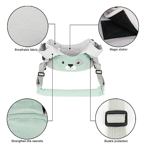 Vicloon Baby Walking Harness, Safe Walking Belt, Hand-Held Baby Walker, Removable, Adjustable Walking Harness, Breathable Handheld Baby Walker Toddler Walking Assistant - Green Puppy — view 2