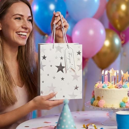 6Pack Medium Gift Bags with Tissue Paper,Silver,18×23×10CM — view 6