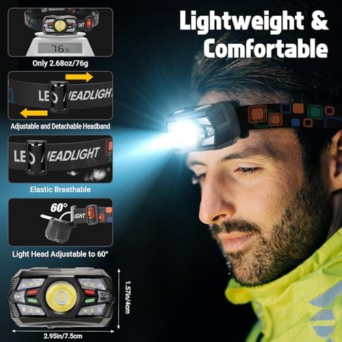 NAKCNM 4Pack LED Head Torch Rechargeable, Motion Sensor Headtorch Red Light — view 6