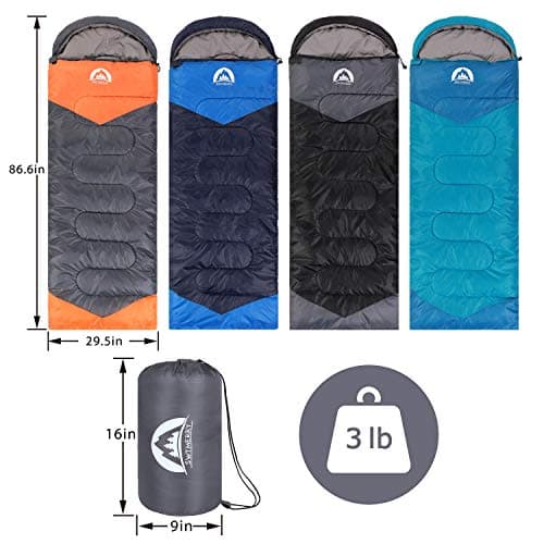 Sleeping Bag 3 Seasons (Summer, Spring, Fall) Warm & Cool Weather - Lightweight,Waterproof Indoor & Outdoor Use for Kids, Teens & Adults for Camping Hiking, Backpacking and Survival (Grey Orange) — view 2