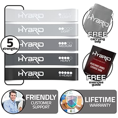 HYBRID Resistance Bands [Set of 5] PREMIUM Skin Friendly | 5 Strength Levels Loop Exercise Bands for Pilates, Training, Physio Therapy, Stretching, Home Gym | FREE Guide and Bag for Men and Women — view 2