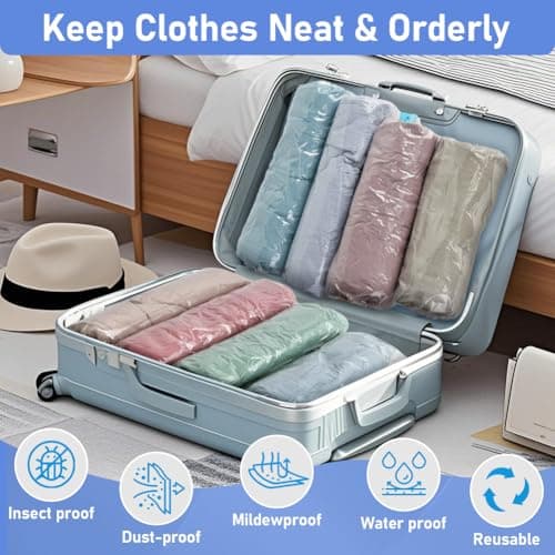 AOOWU Vacuum Storage Bags, 12 Pack (4 S, 4 L, 4 XL) Reusable Vacuum Travel Storage Bag, Space Saver Sealer Bags, Saves 75% of Storage Space, Roll-Up Compression, No Need for Vacuum Machine or Pump — view 4