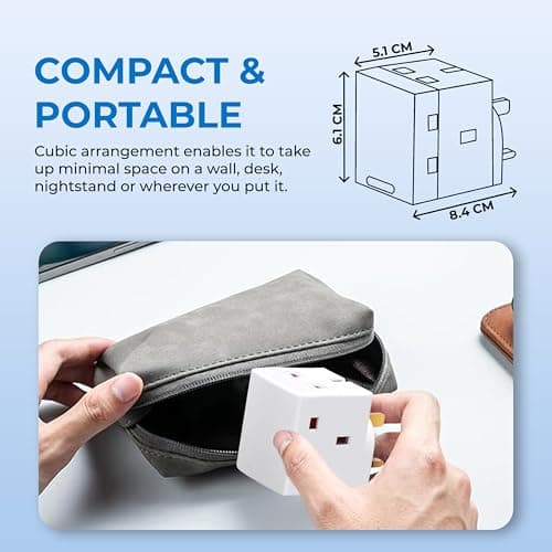 Double Dragon 3 Way Plug Adapter UK, 3 Pin Plug Adapter 3 Way 13Amp Wall Socket Adapter, Multi Plug Extender Socket Splitter Extension Block for Kitchen, Home, Office — view 2