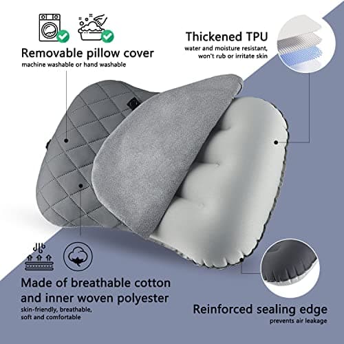 TEIVUL Camping Pillow, Inflatable Travel Pillow with Removable Pillowcase, Ergonomic Blow Up Pillows for Adults & Kids with Neck & Lumbar Support — view 3
