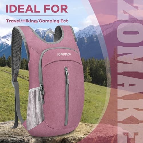 ZOMAKE Lightweight Foldable Backpack, Packable Rucksack (10L/Pink) — view 6