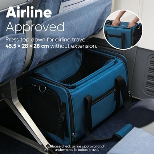 FUKUMARU Expandable Cat Carrier, 45x28x28cm Soft Cat Travel Carrier, Ventilate Airline Approved Dog Carrier, Durable Small Dog Carrier with Anti-Scratch Mesh, Escape-Proof Pet Carrier for Cat, Blue — view 3