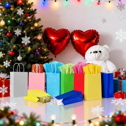 SHUBEIEUMI 10Pcs Kraft Paper Bags with Handles-Silver Grey — view 6