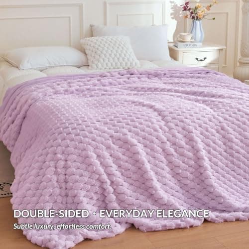 XeGe Luxury Bubble Fluffy Faux Rabbit Fur Throw Blanket 130x150cm, Lavender — view 3