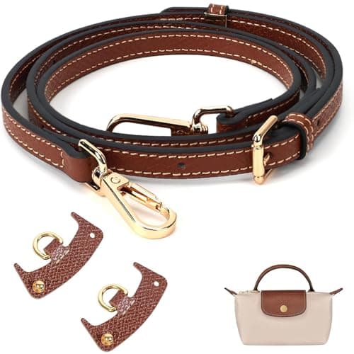 YUNYU No-Punch Leather Crossbody Strap for Mini Bags, 1.2cm Wide, 100-120cm Adjustable Length, with 2 Adapters