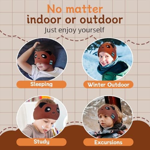 Joythink Kids Bluetooth Headband Headphones Sleep Mask Wireless Earphones Built in Thin Speaker Kids Adjustable Sports Headset for Girls Boys Children Baby Toddler Airplane Travel Study Brown — view 5