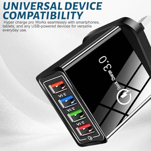 Hyper Charge Pro Charger, 4-Port Quick Charge 3.0 Hub with Temp Control & Fast Charging, USB Plug Fast Charging,Compatible with All Phones & Devices (Black-2pcs) — view 5